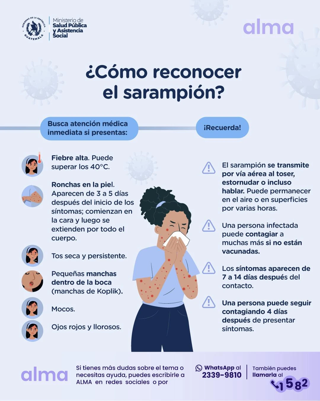 Afiche descargable: cómo reconocer el sarampión síntomas signos — MSPAS Guatemala